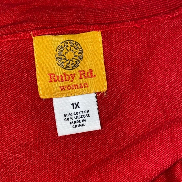 Ruby Road red knit sweater cardigan size 1X - Picture 5 of 8